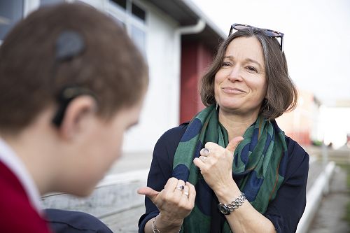Vicki Sharman with Hillmorton High School students
