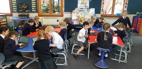 Everyone working in their groups brainstorming their ideas.