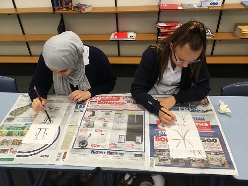 Year 10 Chinese students learning calligraphy