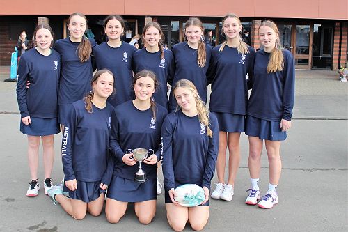 All smiles for Columba 9A netball after presentation of the winners trophy