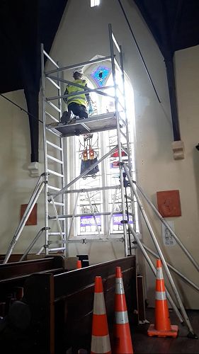 Installation of Arnold Spencer Memorial window at All Saints, Dunedin