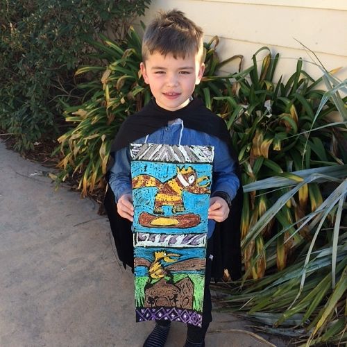 Toby and his crayon batik panel.