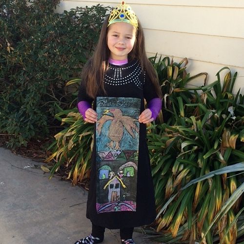 Jayla and her crayon batik panel.