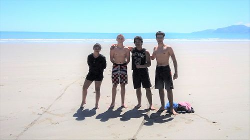 Vanessa, Ronan, Riley and Faris enjoy Rabbit Island.