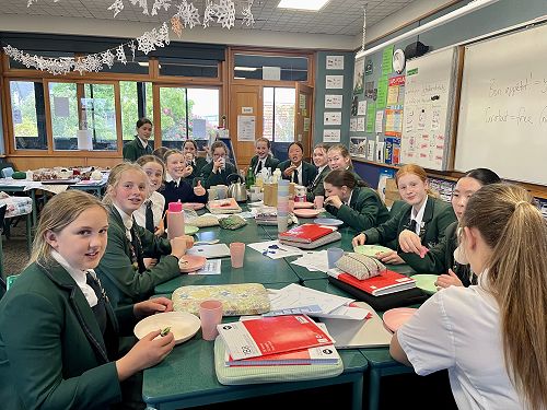 The year 8's at the lunch table