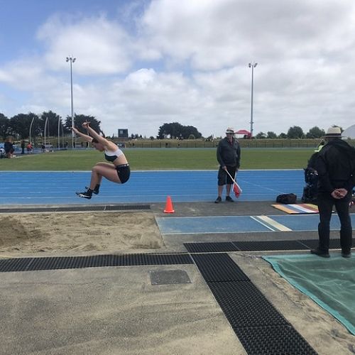 Ayla Ryan (11NCGR) competing in the Under 16 Long Jump at the Canterbury Secondary School Championships.
