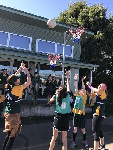 Mrs van der Bent trying for a goal.