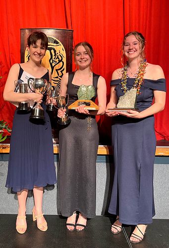 From left Rachel Davies - Proxime Accessit, Katie Hunter - Woolhouse Scholar and Academic Dux, Leah Parfitt - The Graham Leslie Trophy for School Values