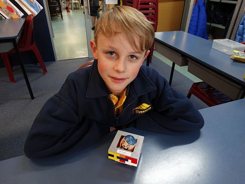 Joshua with Eggbert in a great lego bed