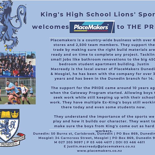 King's High School Lions' Sport welcomes PlaceMakers to the PRIDE