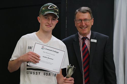 Jayden Bamford and Mr Edmundson. Jayden was awarded the Julie Maxwell Award for displaying all of our Linwood College values on and off the field, as an athlete and a student. 