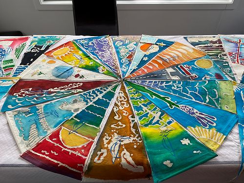 Arrangement of some of the 110 decorated pennants