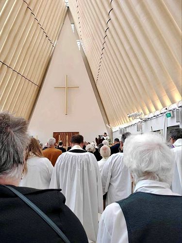 Mourners gather in the Transitional Cathedral for the funeral of Bishop Richard Wallace