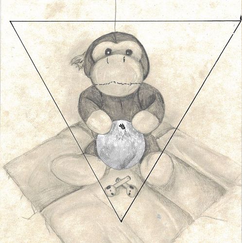 Monkey with ear phones by Kirsten Carey