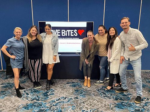 Gold Coast Passport Rotary members, Helen Beel, Alisha Firehock, Agustina Caballero, Marlie Jolanda, Dominica Darrington, Nancy Katsimberis, Guy Murphy at their Love Bites Facilitator Training 2021 Sept. 