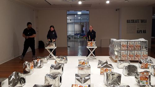 Kalisolaite 'Uhila, Harlow La Hood and Charlotte Low "performing".