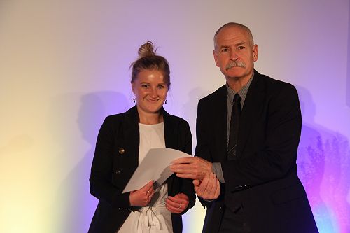 Natalie Bocock receiving her Lincoln University Blue for Rowing from the Chief Academic Officer Professor Bruce McKenzie
