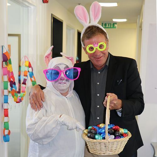 Principal Mike Fowler with the Easter Bunny