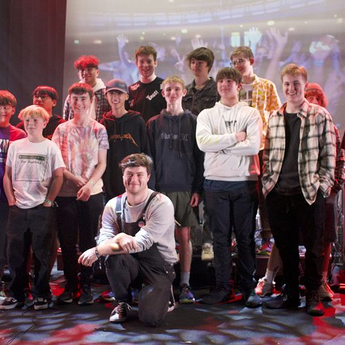 A very proud Mr McNulty with all his students following the RockQuest regional heat 2024