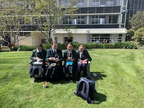 Enjoying lunch in sun