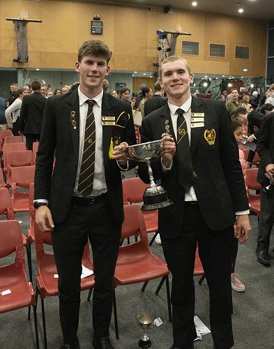 Liam Davis and Hunter Read representing Wilson House with the House Cup