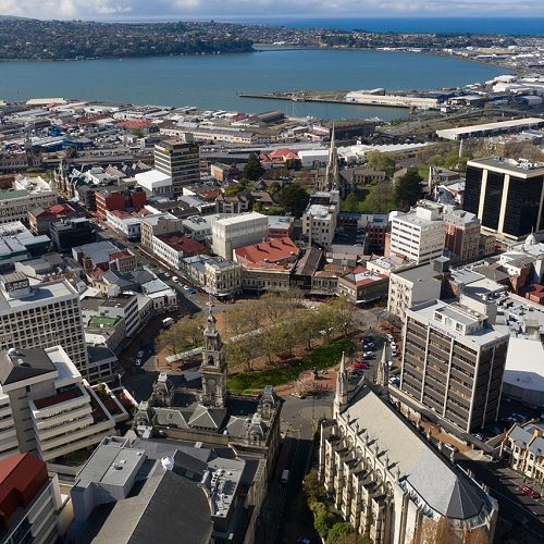 Aerial View of Octagon and out to the Harbour