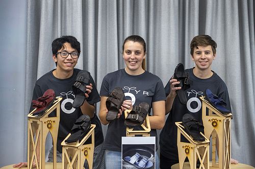 Renz Alvez, Liv Tregidga & Shaun Chalmers-Banks with their recycled sandals