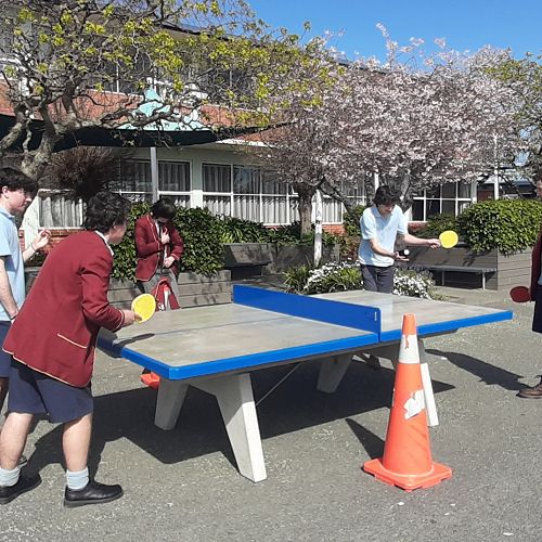 Students enjoying the new table tennis equipment