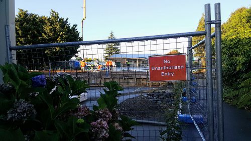 Concrete trucks coming and going early on Tuesday morning.