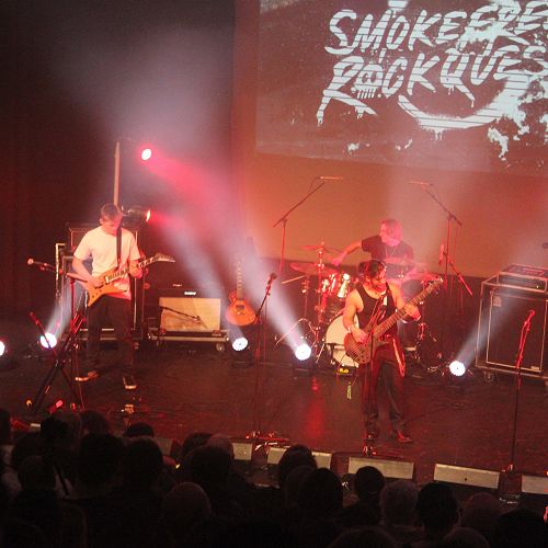 Luca Macnee, Blake Hughes (on drums), Nikhil Rawat (centre front) and  Aidan Blair