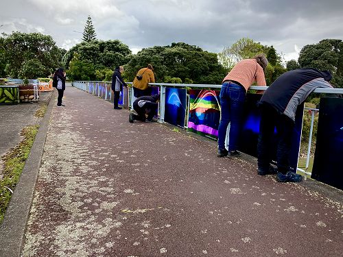 Exhibition on a bridge over the Whau River