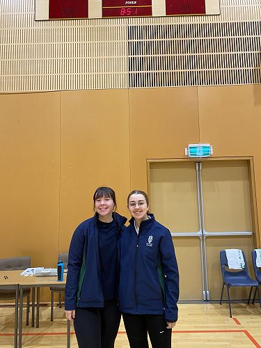 Ruby Jary and Zoe McElrea - Columba netball referees