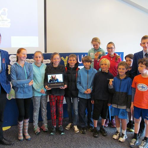 Tim Marshall & Joseph Devine with students from Diamond Harbour School