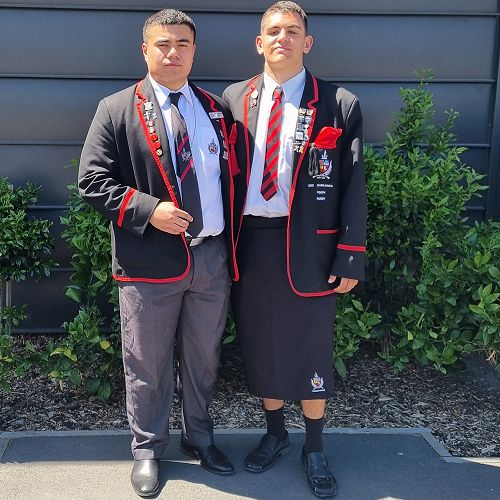 2022 Head Boy Jared Talanoa with 2023 Head Boy Christian Ioane