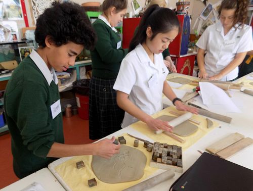 Working on the clay 'rocks'