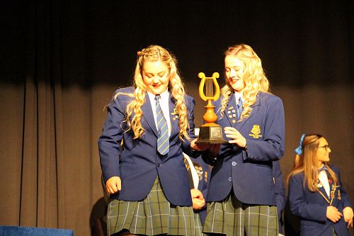 Hobson House Captains, Taylor Raye Auckram and Dani Baker with the Jenny Ellison Trophy