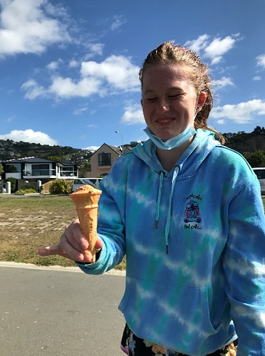 Enjoying an ice cream at Sumner beach