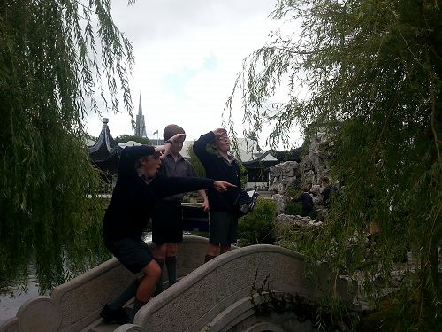 Year 9 Drama students exploring the Dunedin Chinese Garden