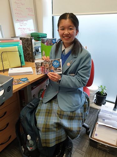 Mayuko helping with our Winter newsletter distribu
