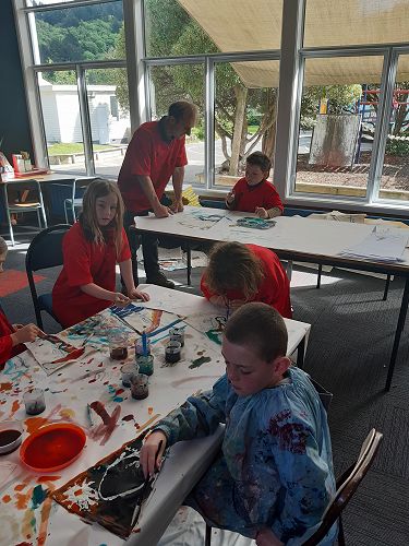 Making pennants for Holy Trinity Church