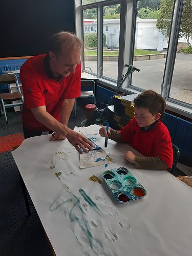 Making pennants for Holy Trinity Church