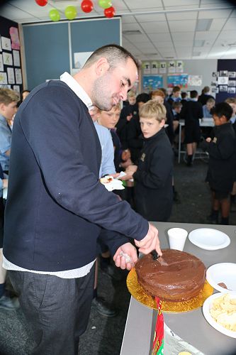 Year 7 and 8 at their organised party for Tim