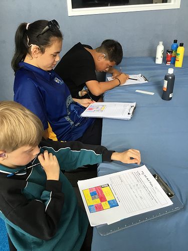 Waiora, Ariana, and Axel creating designs