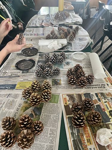 Pinecone painting in French class