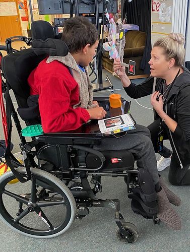 Salih has been learning to say "yes" and "no" from seated, standing, and lying with support from SLT, Michelle King.  