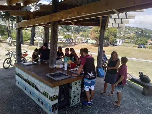 The Institute of Sport class enjoy a BBQ at Tahunanui
