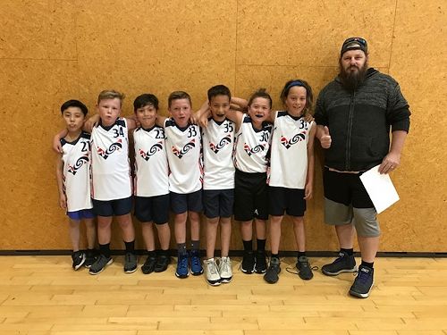 Stephen, Jaygar, Levi, Cooper, Lerome Thomas and Jonah with 'Super Coach' Shaun after the first game.