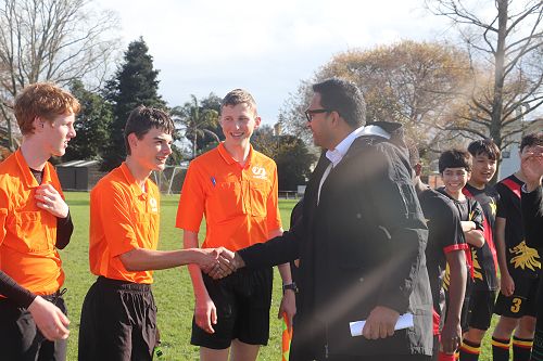 Liam being congratulated for his efforts at the recent Brotherhood Football Match