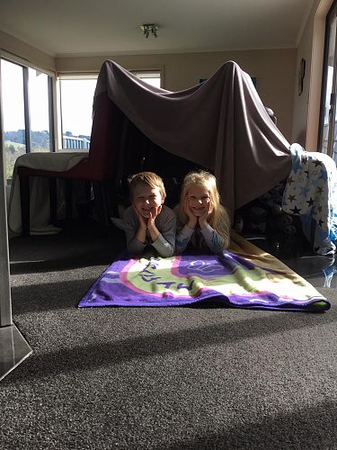 Mitchell and Michaela Laing have created this amazing fort! I wonder if they will sleep in it tonight?
