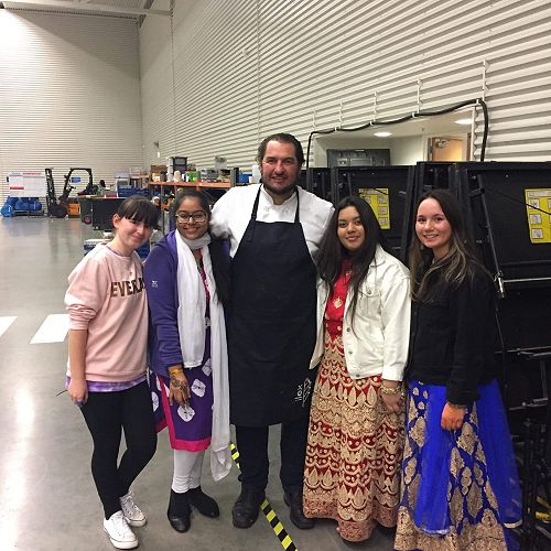 Rachel Anderson (13GN), Sadiyah Nisha (13 TS), Te Marino Roberts (13 GN), Ashleigh Lee (12MH)and Sahiti Peddisetti (13BD) with Johnny Schwass volunteering to provide a meal to mark the end of Ramadan.